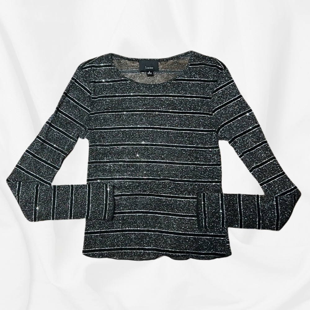 LUMIERE Women's Long Sleeve Sparkly Top in Black/Silver￨Size Small